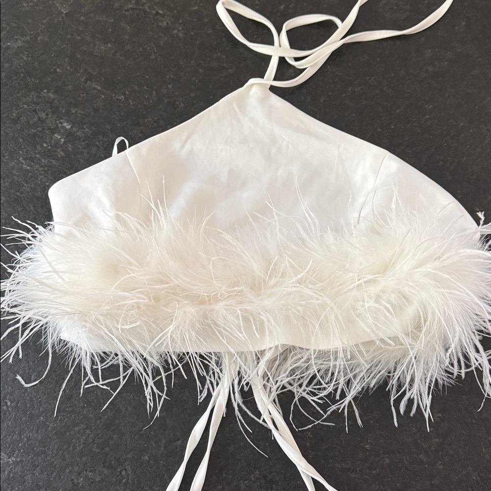 SHEIN White Feather Trim Crop Top